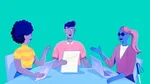 Illustration of a team of three in a meeting